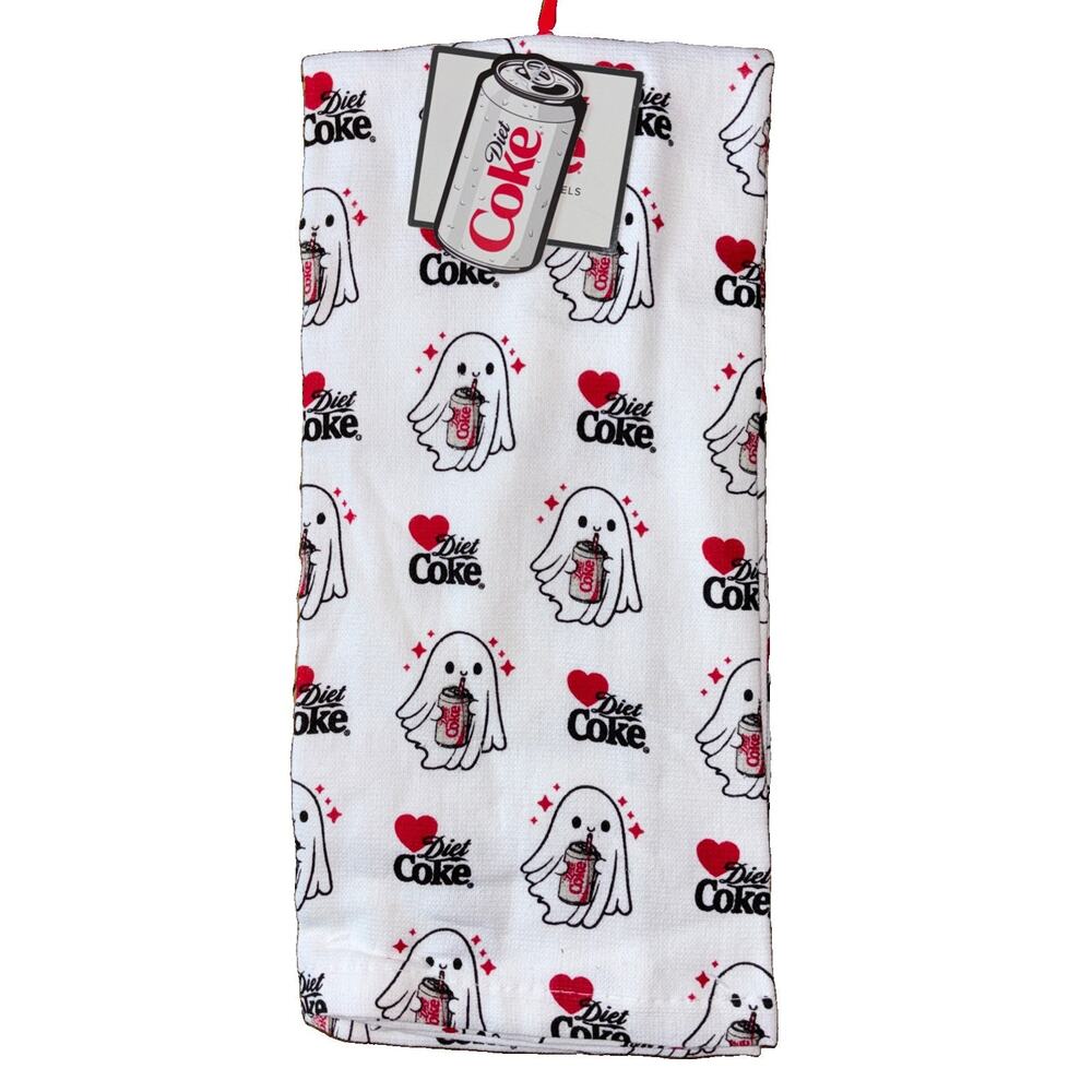 Diet Coke Halloween Ghosts Cotton Tea Towel 2 Pack 18 x 28 White Machine Wash